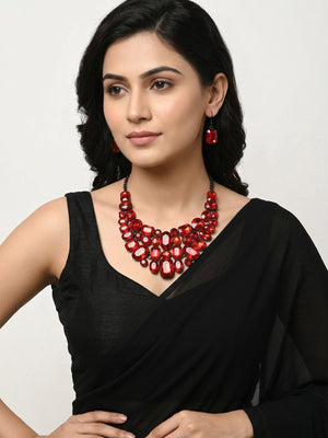 Rajwada Red Alloy Stone Jewellery Set For Women
