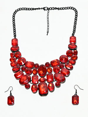 Rajwada Red Alloy Stone Jewellery Set For Women