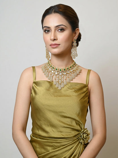 Rajwada Golden Alloy Stone Jewellery Set For Women
