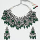 Rajwada Green And Silver Alloy Kundan And Stone Jewellery Set For Women