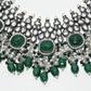 Rajwada Green And Silver Alloy Kundan And Stone Jewellery Set For Women