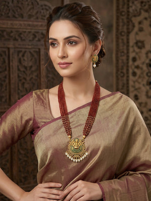 Rajwada Red And Golden Alloy Pearl Jewellery Set For Women