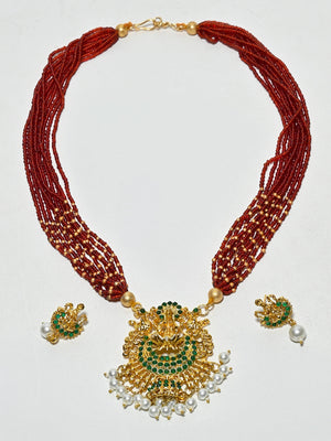 Rajwada Red And Golden Alloy Pearl Jewellery Set For Women