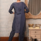 Rajwada Women Dark Grey Poly Silk Chikankari Mukaish Work Embroidered Stitched Kurta Set