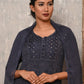 Rajwada Women Dark Grey Poly Silk Chikankari Mukaish Work Embroidered Stitched Kurta Set