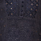 Rajwada Women Dark Grey Poly Silk Chikankari Mukaish Work Embroidered Stitched Kurta Set