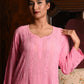 Rajwada Women Pink Georgette Chikankari Embroidered Stitched Kurta