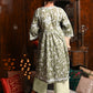 Rajwada Women Olive Green Cotton Printed Chikankari Embroidered Stitched Kurta With Pockets