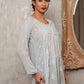 Rajwada Women Grey Georgette Chikankari Mukaish Work Embroidered Stitched Short Kurti