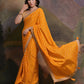 Rajwada Mustard Printed Chiffon Saree With Unstitched Blouse For Women