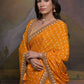 Rajwada Mustard Printed Chiffon Saree With Unstitched Blouse For Women