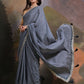Rajwada Blue Printed Chiffon Saree With Unstitched Blouse For Women