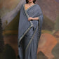 Rajwada Blue Printed Chiffon Saree With Unstitched Blouse For Women