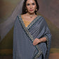 Rajwada Blue Printed Chiffon Saree With Unstitched Blouse For Women