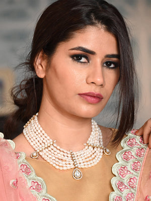 Rajwada White Pearl and Kundan Choker Set for Women