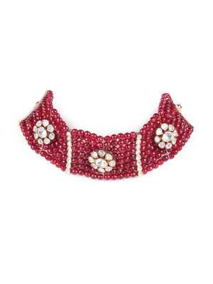 Rajwada Maroon Kundan and Beads Choker Set for Women
