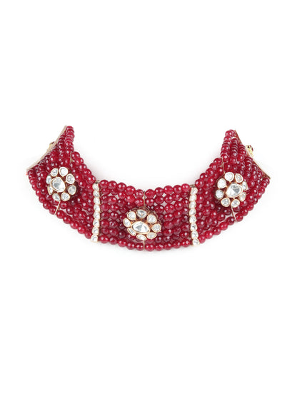 Rajwada Maroon Kundan and Beads Choker Set for Women