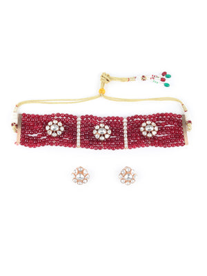 Rajwada Maroon Kundan and Beads Choker Set for Women