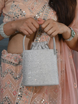 Rajwada Grey Embellished Potli Style Clutch for Women