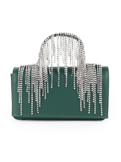 Rajwada Dark Green Faux Stone Tassels Embellished Clutch For Women