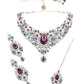 Rajwada Purple and Blue Stone Studded Necklace Set with Maangtika for Women