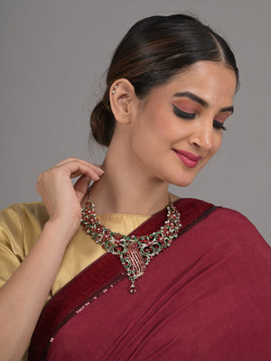 Rajwada Red and Green Gemstone Embellished Necklace Set for Women