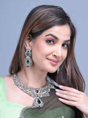 Rajwada Green and Purple Stone Studded Necklace Set for Women