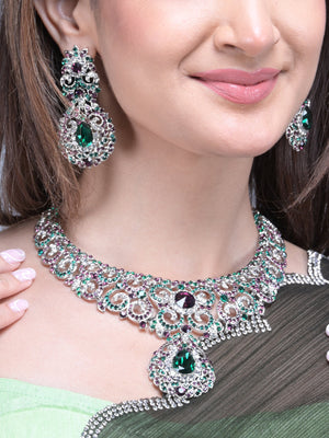 Rajwada Green and Purple Stone Studded Necklace Set for Women