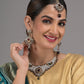 Rajwada Green and Maroon Stone Studded Necklace Set with Maangtika for Women