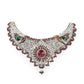 Rajwada Green and Maroon Stone Studded Necklace Set with Maangtika for Women