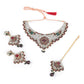 Rajwada Green and Maroon Stone Studded Necklace Set with Maangtika for Women