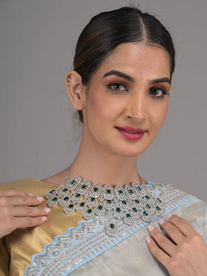 Rajwada Green and White Gemstone Embellished Necklace Set with Maangtika for Women