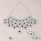 Rajwada Green and White Gemstone Embellished Necklace Set with Maangtika for Women