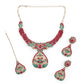 Rajwada Green and Maroon Stone Embellished Necklace Set with Maangtika for Women