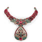 Rajwada Green and Maroon Stone Embellished Necklace Set with Maangtika for Women
