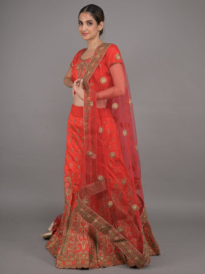 Rajwada Red Embroidered Silk Blend Stitched Lehenga Set For Women