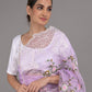 Rajwada Lavender Floral Embroidered Organza Saree with Unstitched Blouse for Women