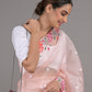 Rajwada Peach Embroidered Organza Saree With Unstitched Blouse For Women