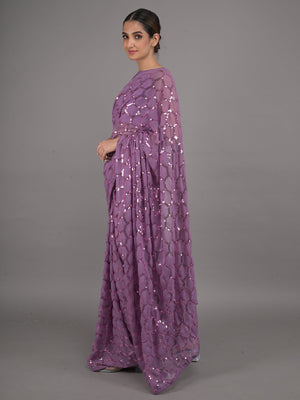 Rajwada Purple Sequins Embellished Georgette Saree with Unstitched Blouse for Women