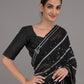 Rajwada Black and White Sequins Embroidered Georgette Saree with Unstitched Blouse for Women