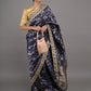 Rajwada Navy Blue Silk Blend Woven Saree With Unstitched Blouse For Women