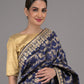 Rajwada Navy Blue Silk Blend Woven Saree With Unstitched Blouse For Women