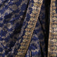 Rajwada Navy Blue Silk Blend Woven Saree With Unstitched Blouse For Women
