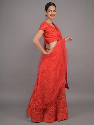 Rajwada Red Embroidered Net Stitched Lehenga Set For Women
