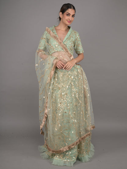 Rajwada Light Green Embellished Net Stitched Lehenga Set For Women