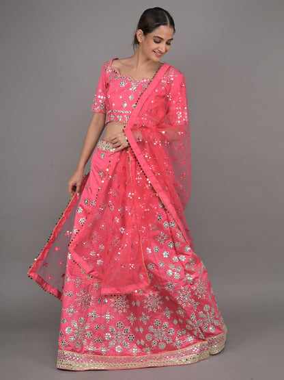Rajwada Pink Embroidered Silk Blend Stitched Lehenga Set For Women