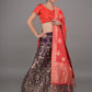 Rajwada Purple Woven Silk Blend Semi Stitched Lehenga With Red Unstitched Blouse For Women
