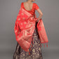 Rajwada Purple Woven Silk Blend Semi Stitched Lehenga With Red Unstitched Blouse For Women