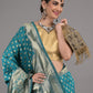 Rajwada Teal Woven Silk Blend Saree with Unstitched Blouse for Women