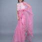 Rajwada Pink Embellished Net Saree with Unstitched Blouse for Women